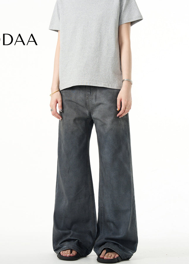 Blue Vintage Gradient Wash Loose Straight Jeans - Men’s Jeans