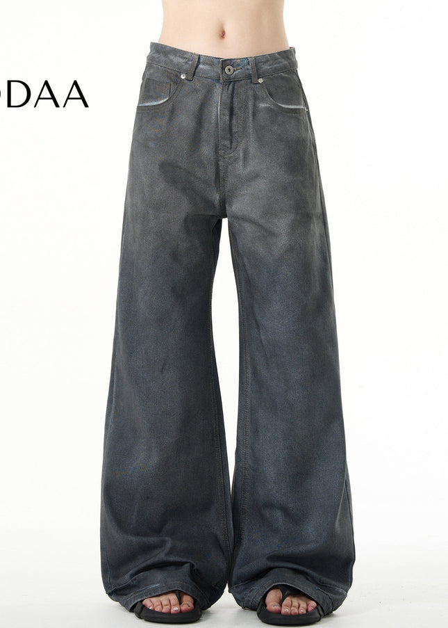 Blue Vintage Gradient Wash Loose Straight Jeans - S / Dark Blue - Men’s Jeans