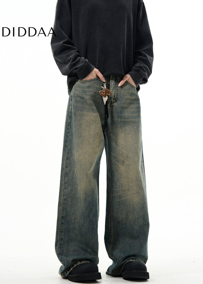 Blue Vintage Loose Fit Wide Leg Jeans Men’s Casual Pants - Men’s Jeans