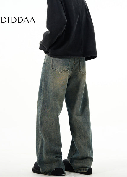 Blue Vintage Loose Fit Wide Leg Jeans Men’s Casual Pants - Men’s Jeans