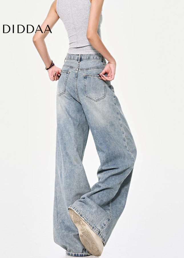 Blue Vintage Loose Wash Straight Leg Jeans Pants - Women’s Jeans