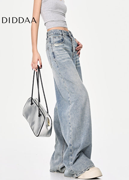 Blue Vintage Loose Wash Straight Leg Jeans Pants - Women’s Jeans