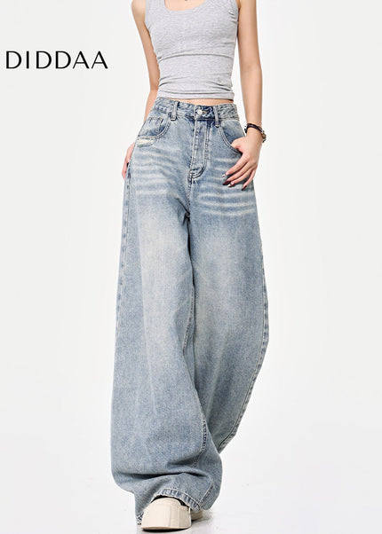 Blue Vintage Loose Wash Straight Leg Jeans Pants - Women’s Jeans