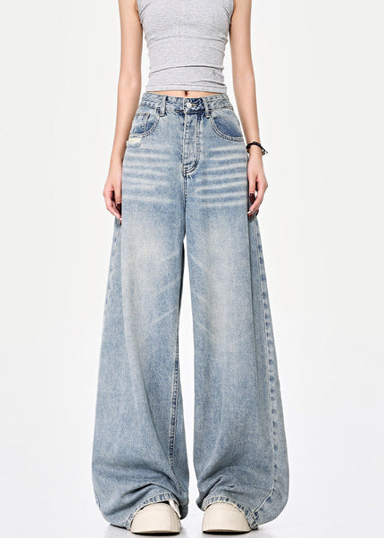 Blue Vintage Loose Wash Straight Leg Jeans Pants - Women’s Jeans