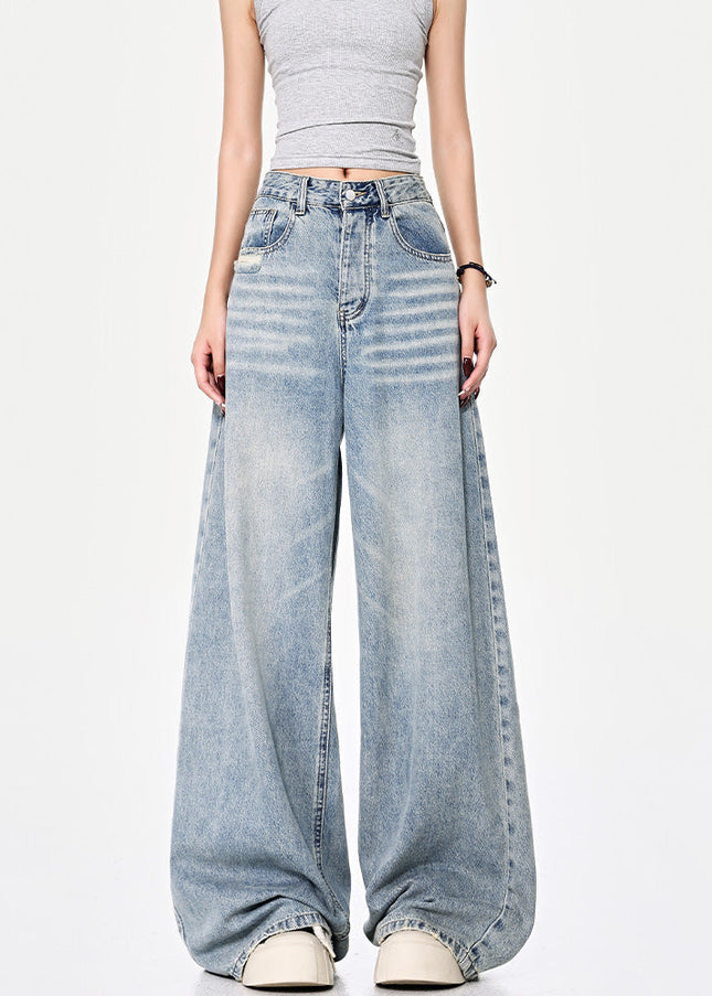Blue Vintage Loose Wash Straight Leg Jeans Pants - Women’s Jeans