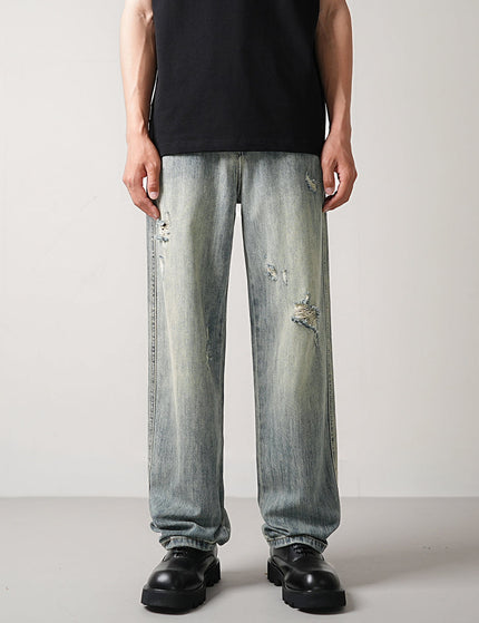 Blue Vintage Ripped Casual Loose Straight Leg Jeans - 28 / Light Blue - Men’s Jeans