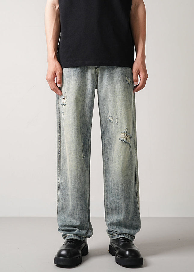 Blue Vintage Ripped Casual Loose Straight Leg Jeans - 28 / Light Blue - Men’s Jeans