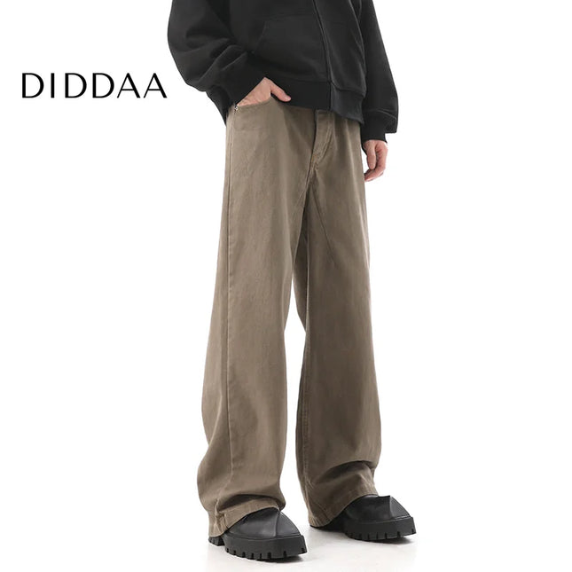Blue Vintage Straight-Leg Jeans for Men Casual Trousers - S / Khaki - Men’s Jeans