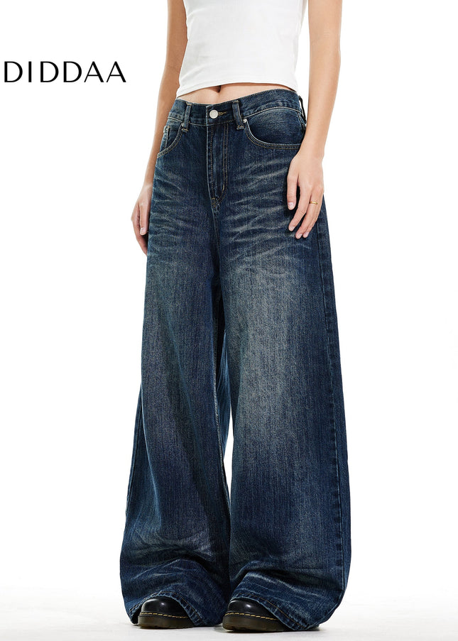 Blue Vintage Straight Leg Jeans with Cat Whiskers Design - Men’s Jeans