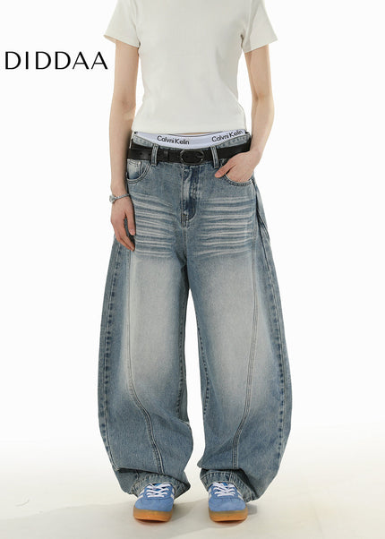 Blue Vintage Wash Deconstructed Loose Fit Jeans - Men’s Jeans