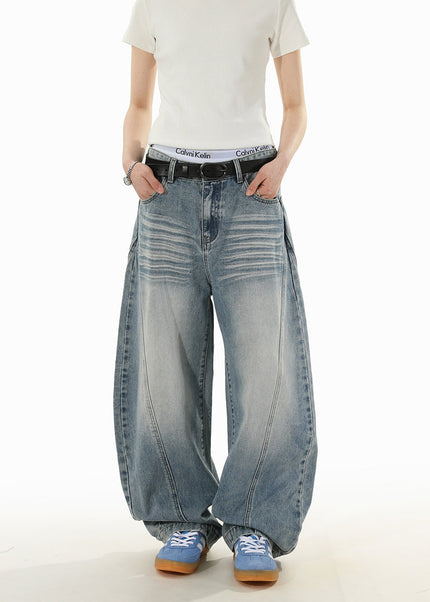 Blue Vintage Wash Deconstructed Loose Fit Jeans - Men’s Jeans