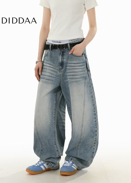 Blue Vintage Wash Deconstructed Loose Fit Jeans - Men’s Jeans