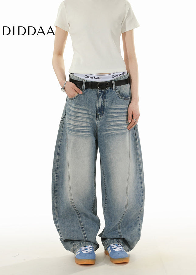 Blue Vintage Wash Deconstructed Loose Fit Jeans - Men’s Jeans