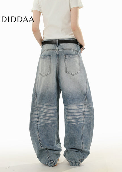 Blue Vintage Wash Deconstructed Loose Fit Jeans - Men’s Jeans