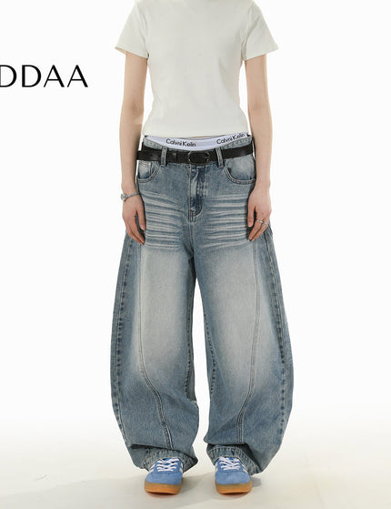 Blue Vintage Wash Deconstructed Loose Fit Jeans - S / Mid Blue - Men’s Jeans