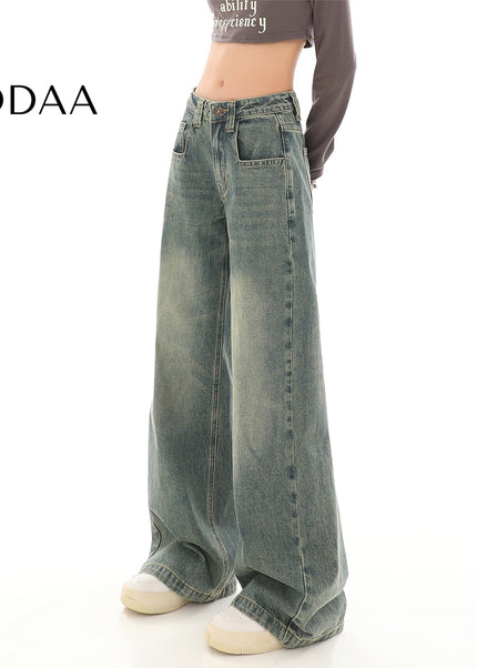 Blue Vintage Wash Distressed High-Waisted Straight Leg Jeans - S / Vintage Blue - Women’s Jeans