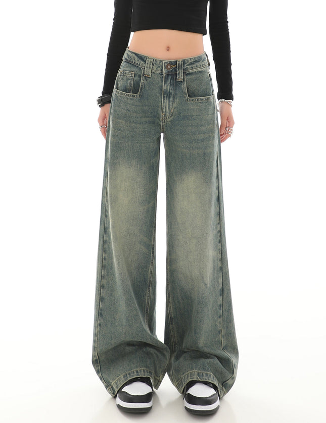 Blue Vintage Wash Distressed High-Waisted Straight Leg Jeans - Women’s Jeans