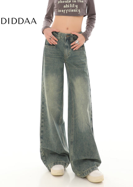Blue Vintage Wash Distressed High-Waisted Straight Leg Jeans - Women’s Jeans