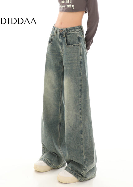 Blue Vintage Wash Distressed High-Waisted Straight Leg Jeans - Women’s Jeans