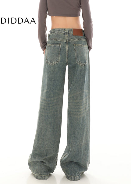 Blue Vintage Wash Distressed High-Waisted Straight Leg Jeans - Women’s Jeans