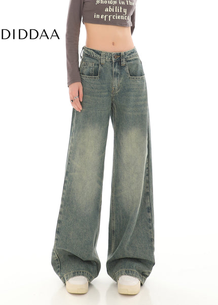 Blue Vintage Wash Distressed High-Waisted Straight Leg Jeans - Women’s Jeans