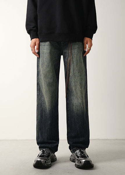 Blue Vintage Wash Distressed Loose Straight Jeans - 28 / Dark Blue - Men’s Jeans