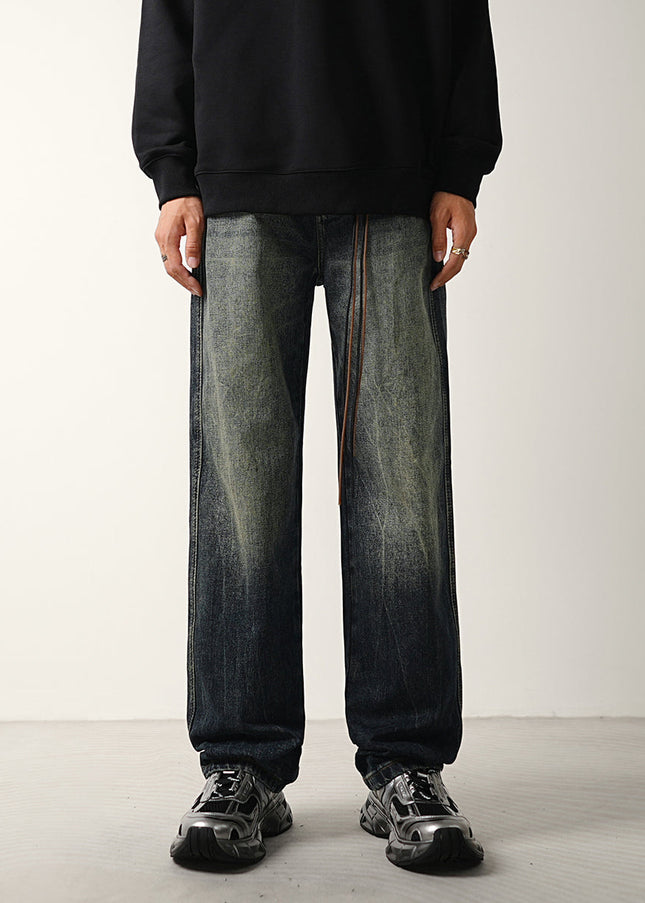 Blue Vintage Wash Distressed Loose Straight Jeans - 28 / Dark Blue - Men’s Jeans