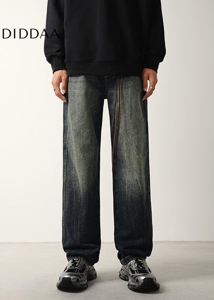 Blue Vintage Wash Distressed Loose Straight Jeans - Men’s Jeans