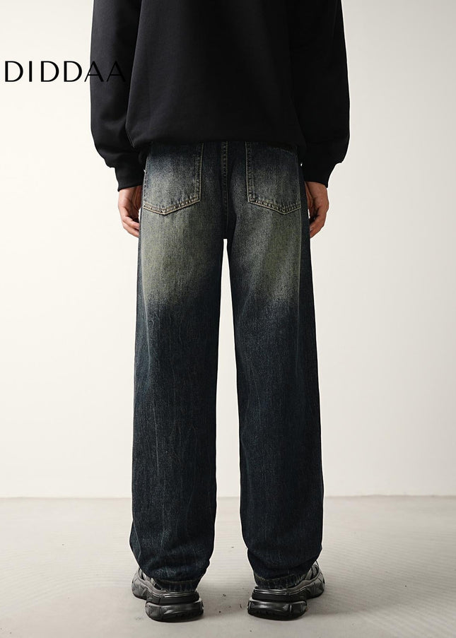 Blue Vintage Wash Distressed Loose Straight Jeans - Men’s Jeans