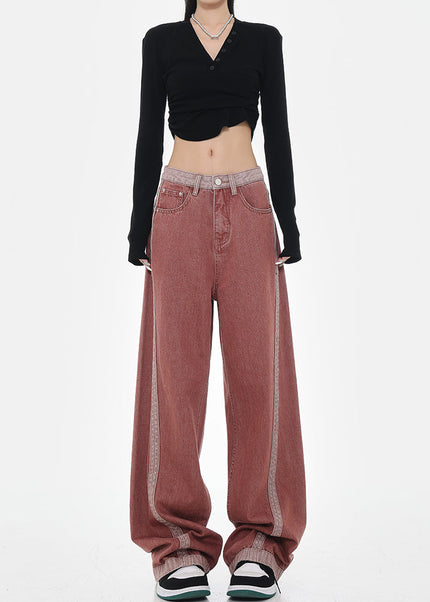 Blue Vintage Wash Distressed Straight Mop Pants - Women’s Jeans