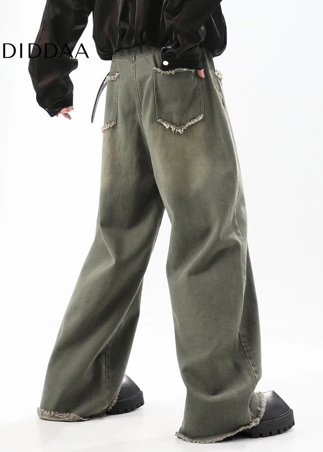 Blue Vintage Wash Distressed Wide Leg Jeans - Men’s Jeans