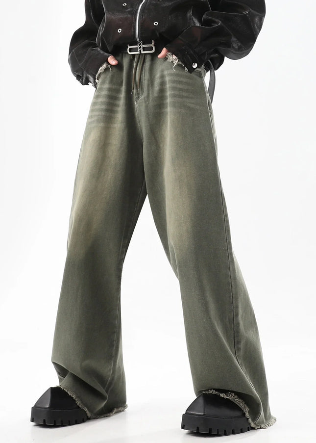 Blue Vintage Wash Distressed Wide Leg Jeans - Men’s Jeans