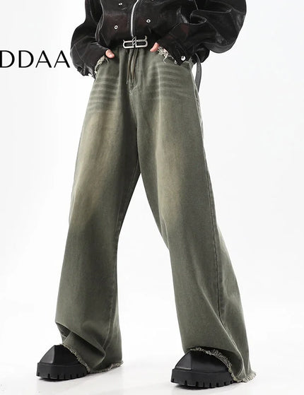 Blue Vintage Wash Distressed Wide Leg Jeans - S / Green - Men’s Jeans