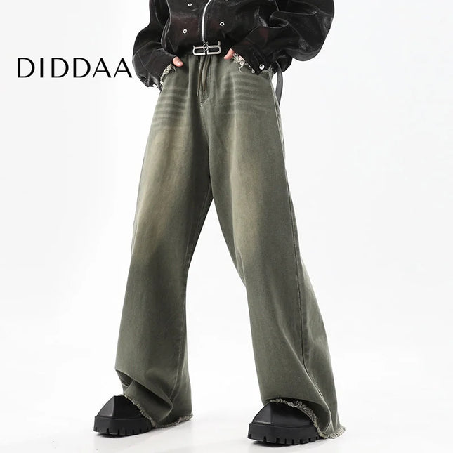 Blue Vintage Wash Distressed Wide Leg Jeans - S / Green - Men’s Jeans