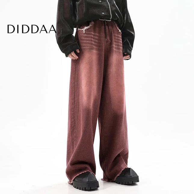 Blue Vintage Wash Distressed Wide Leg Jeans - S / Red - Men’s Jeans