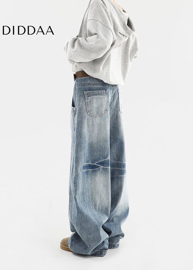 Blue Vintage Wash Distressed Wide Leg Jeans - Women’s Jeans