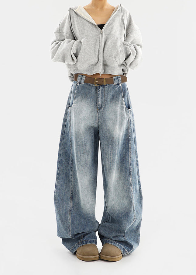 Blue Vintage Wash Distressed Wide Leg Jeans - Women’s Jeans