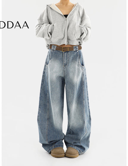 Blue Vintage Wash Distressed Wide Leg Jeans - XS / Blue - Women’s Jeans