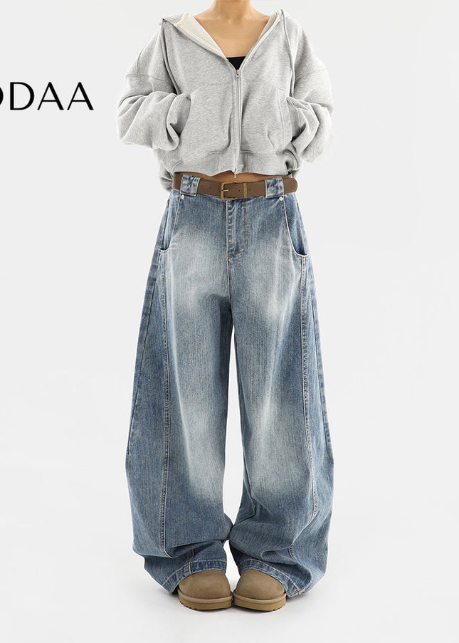 Blue Vintage Wash Distressed Wide Leg Jeans - XS / Blue - Women’s Jeans