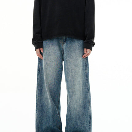 Blue Vintage Wash Loose Fit Straight Leg Jeans - Men’s Jeans