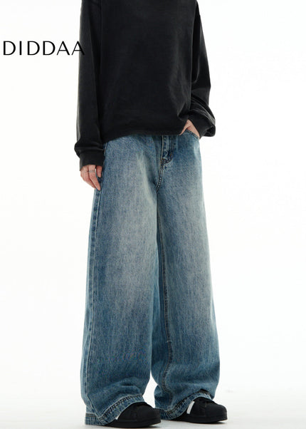Blue Vintage Wash Loose Fit Straight Leg Jeans - Men’s Jeans