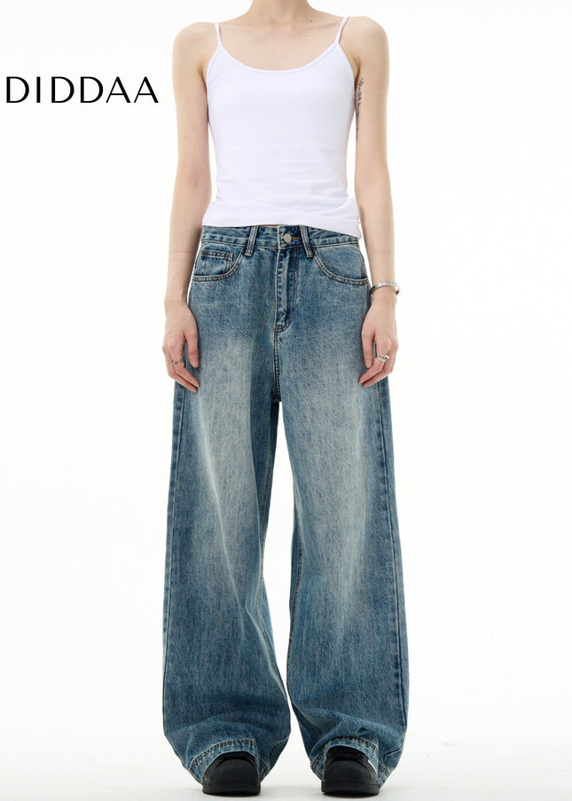 Blue Vintage Wash Loose Fit Straight Leg Jeans - Men’s Jeans