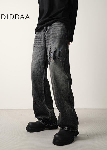 Blue Vintage Wash Loose Fit Wide Leg Jeans - Men’s Jeans