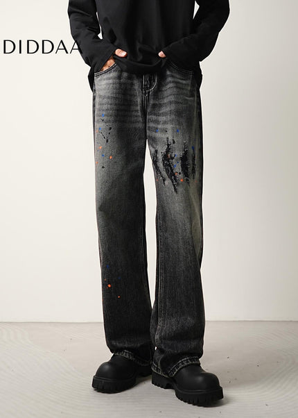 Blue Vintage Wash Loose Fit Wide Leg Jeans - Men’s Jeans