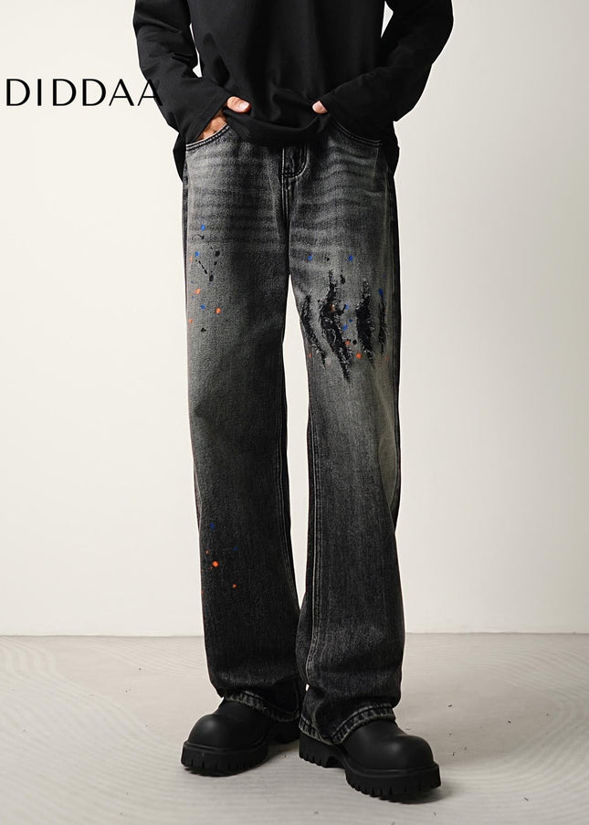 Blue Vintage Wash Loose Fit Wide Leg Jeans - Men’s Jeans