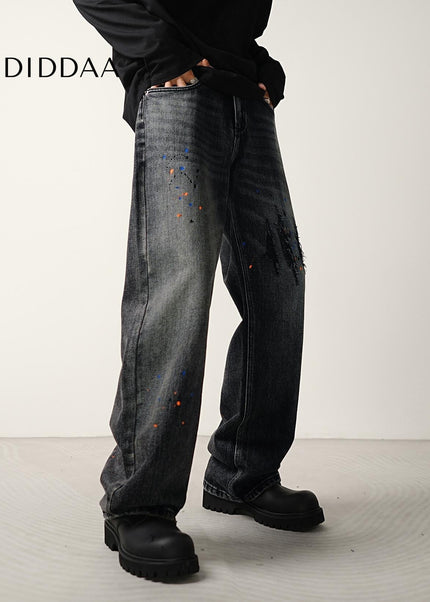 Blue Vintage Wash Loose Fit Wide Leg Jeans - Men’s Jeans