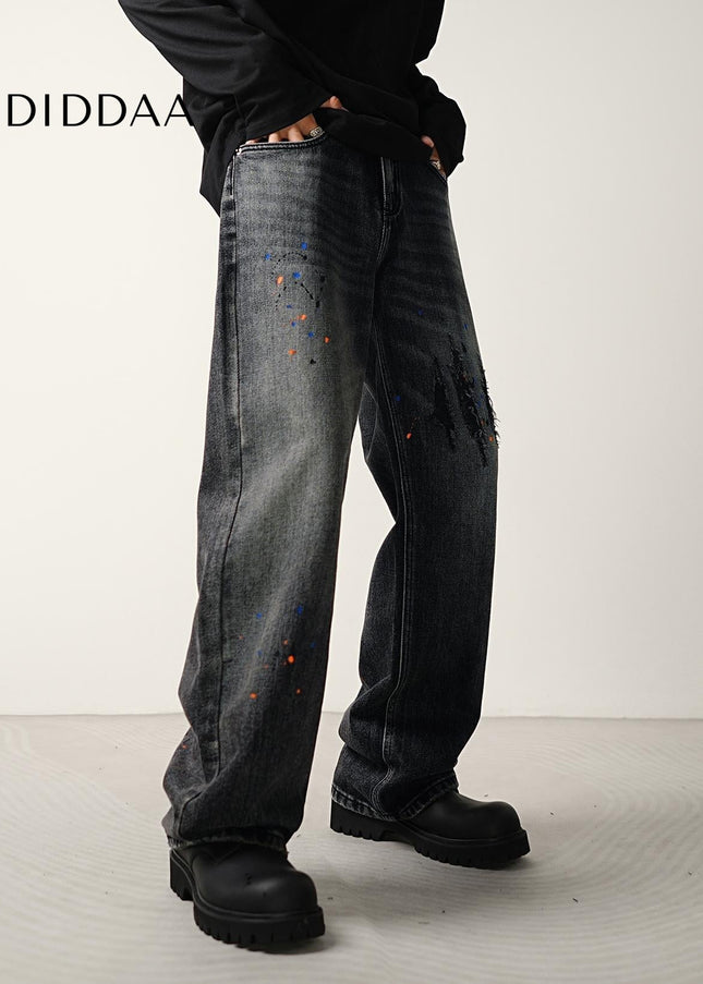 Blue Vintage Wash Loose Fit Wide Leg Jeans - Men’s Jeans