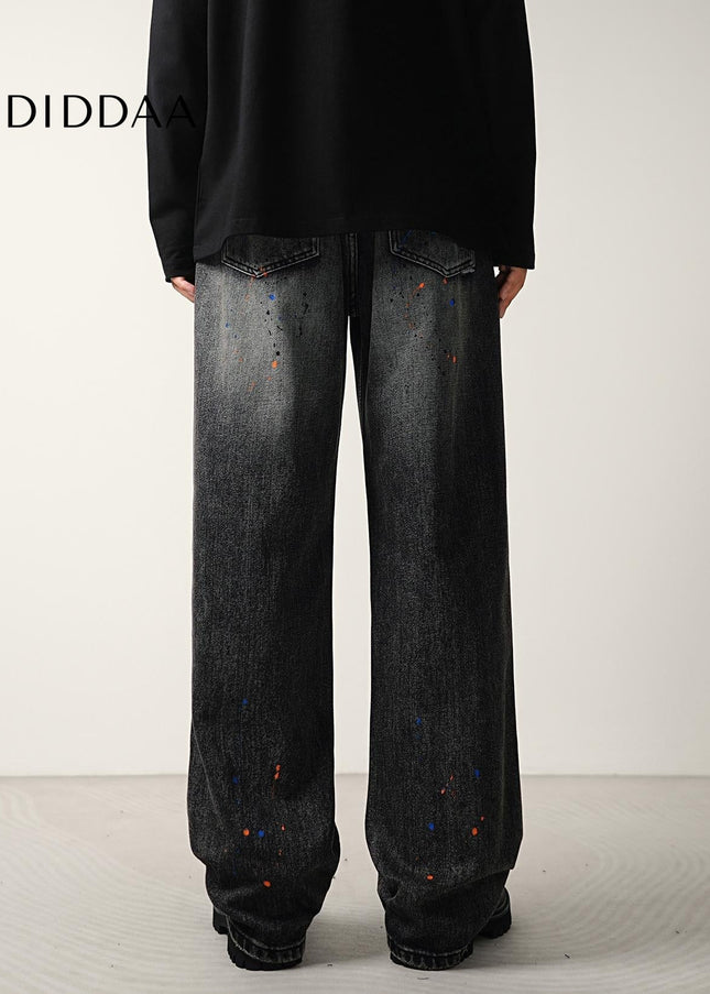 Blue Vintage Wash Loose Fit Wide Leg Jeans - Men’s Jeans