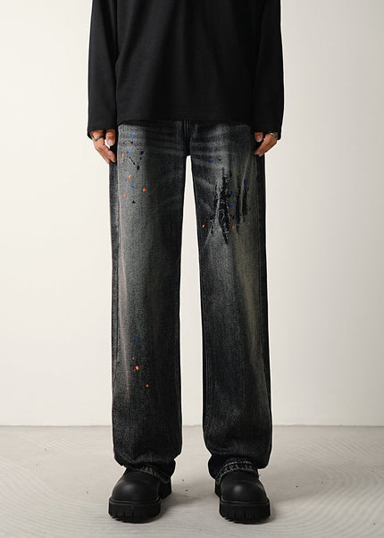 Blue Vintage Wash Loose Fit Wide Leg Jeans - S / Dark Grey - Men’s Jeans