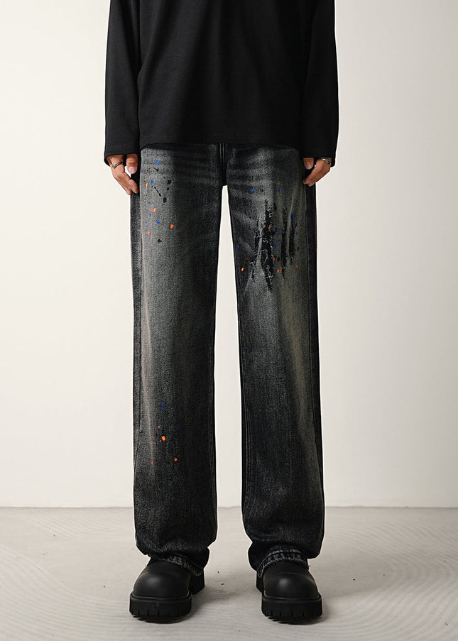 Blue Vintage Wash Loose Fit Wide Leg Jeans - S / Dark Grey - Men’s Jeans